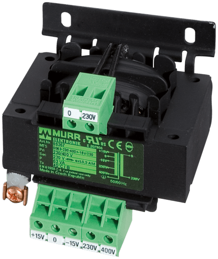 Murr Elektronik 86361 86361 Murrelektronik - MTS 1-PHASE SAFETY TRANSFORMER, P: 63VA IN: 230/400VAC +/- 15VAC OUT: 24VAC, For screw and DIN-rail mounting Murr Elektronik 86361 86361 Murrelektronik - MTS 1-PHASE SAFETY TRANSFORMER, P: 63VA IN: 230/400VAC +/- 15VAC OUT: 24VAC, For screw and DIN-rail mounting