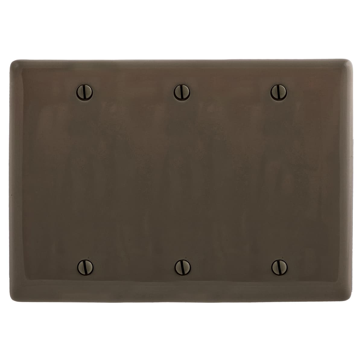 Hubbell NP33 Wallplates and Box Covers, Wallplate, Nylon, 3-Gang, 3) Blank, Box Mount, Brown  ; Reinforcement ribs for extra strength ; High-impact, self-extinguishing nylon material ; Captive screw feature holds mounting screw in place ; Standard Size is 1/8" larger  Hubbell NP33 Wallplates and Box Covers, Wallplate, Nylon, 3-Gang, 3) Blank, Box Mount, Brown  ; Reinforcement ribs for extra strength ; High-impact, self-extinguishing nylon material ; Captive screw feature holds mounting screw in place ; Standard Size is 1/8" larger