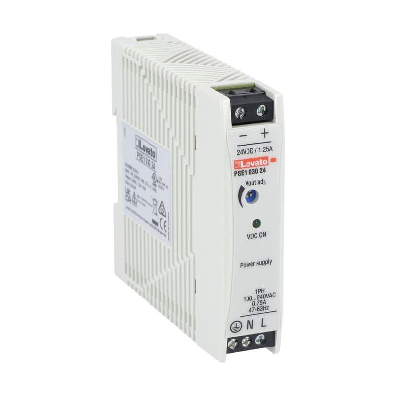 Lovato Electric PSE103024 PSE103024 Lovato - Compact DIN rail switching power supply, single-phase. 24VDC, 1.25A/30W Lovato Electric PSE103024 PSE103024 Lovato - Compact DIN rail switching power supply, single-phase. 24VDC, 1.25A/30W