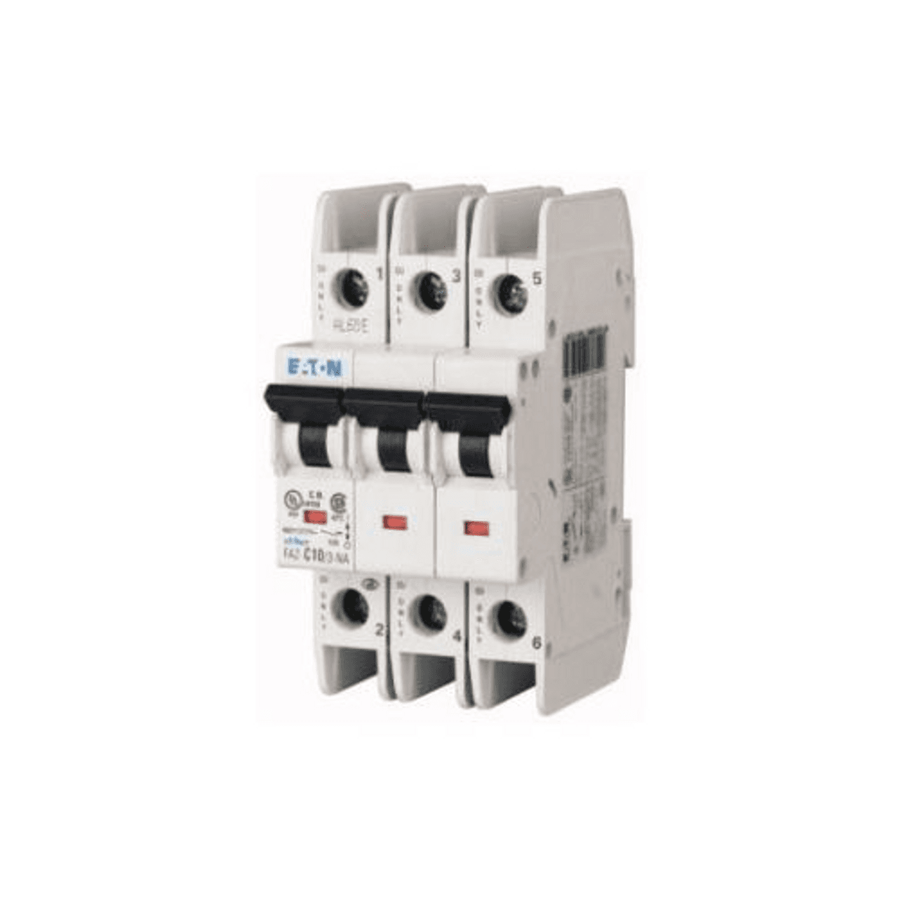 Eaton FAZ-D6/3-NA 277/480 VAC 50/60 Hz, 6 A, 3-Pole, 10/14 kA, 10 to 20 x Rated Current, Screw Terminal, DIN Rail Mount, Standard Packaging, D-Curve, Current Limiting, Thermal Magnetic Eaton FAZ-D6/3-NA 277/480 VAC 50/60 Hz, 6 A, 3-Pole, 10/14 kA, 10 to 20 x Rated Current, Screw Terminal, DIN Rail Mount, Standard Packaging, D-Curve, Current Limiting, Thermal Magnetic