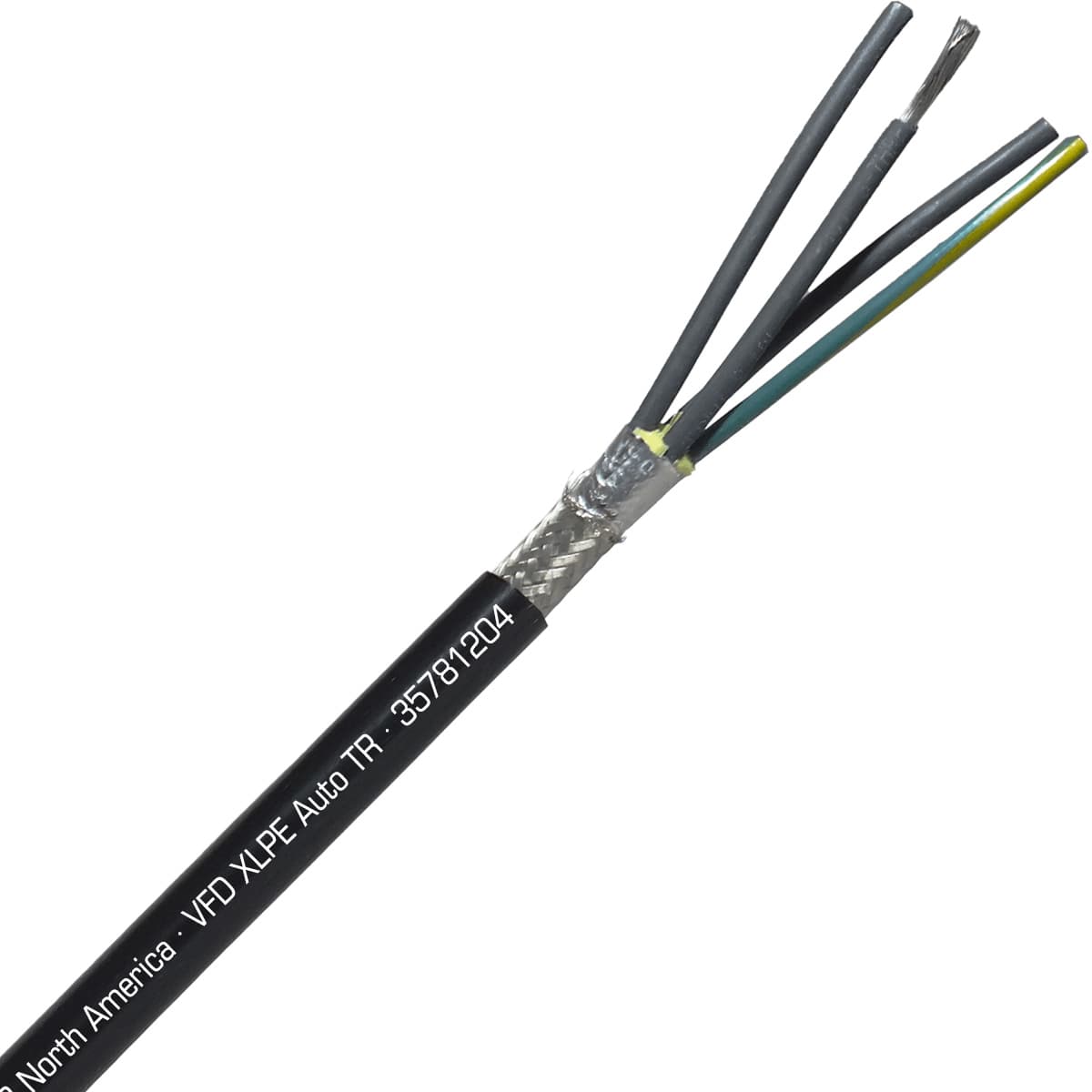 SAB 35781204 VFD XLPE AUTO TR - 12 AWG/4c, continuous flex VFD cable with foil and braid shield, UL, CSA, CE, RoHS SAB 35781204 VFD XLPE AUTO TR - 12 AWG/4c, continuous flex VFD cable with foil and braid shield, UL, CSA, CE, RoHS