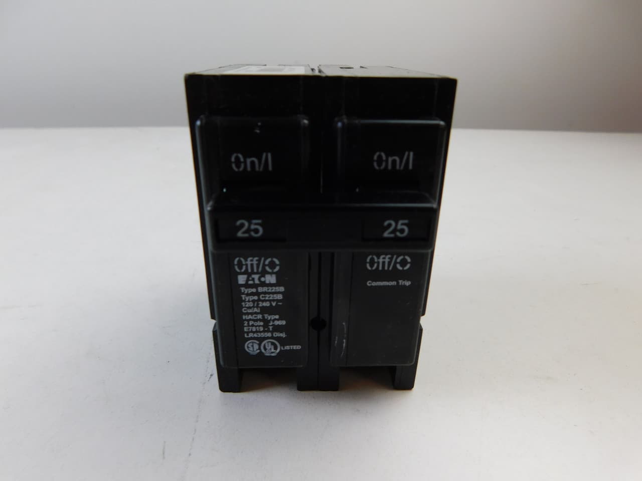 Eaton BR225B BR225B Eaton - Eaton BR thermal magnetic circuit breaker,Type BR 1-Inch plug-on circuit breaker,Tapped molded opening, special application,25 A,10 kAIC,Two-pole,120/240V,BR,Common breaker trip,#14-4 AWG Cu/Al,Q28,BR,Type BR Loadcenters Eaton BR225B BR225B Eaton - Eaton BR thermal magnetic circuit breaker,Type BR 1-Inch plug-on circuit breaker,Tapped molded opening, special application,25 A,10 kAIC,Two-pole,120/240V,BR,Common breaker trip,#14-4 AWG Cu/Al,Q28,BR,Type BR Loadcenters