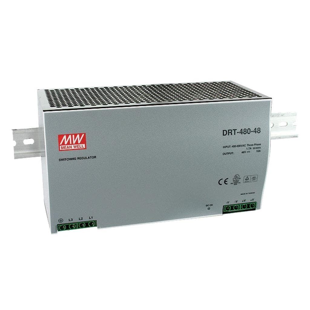 MEAN WELL DRT-480-48 AC-DC Industrial DIN rail power supply; Output 48Vdc at 10A; metal case; 3-phase input; DRT-480-48 is succeeded by TDR-480-48. MEAN WELL DRT-480-48 AC-DC Industrial DIN rail power supply; Output 48Vdc at 10A; metal case; 3-phase input; DRT-480-48 is succeeded by TDR-480-48.