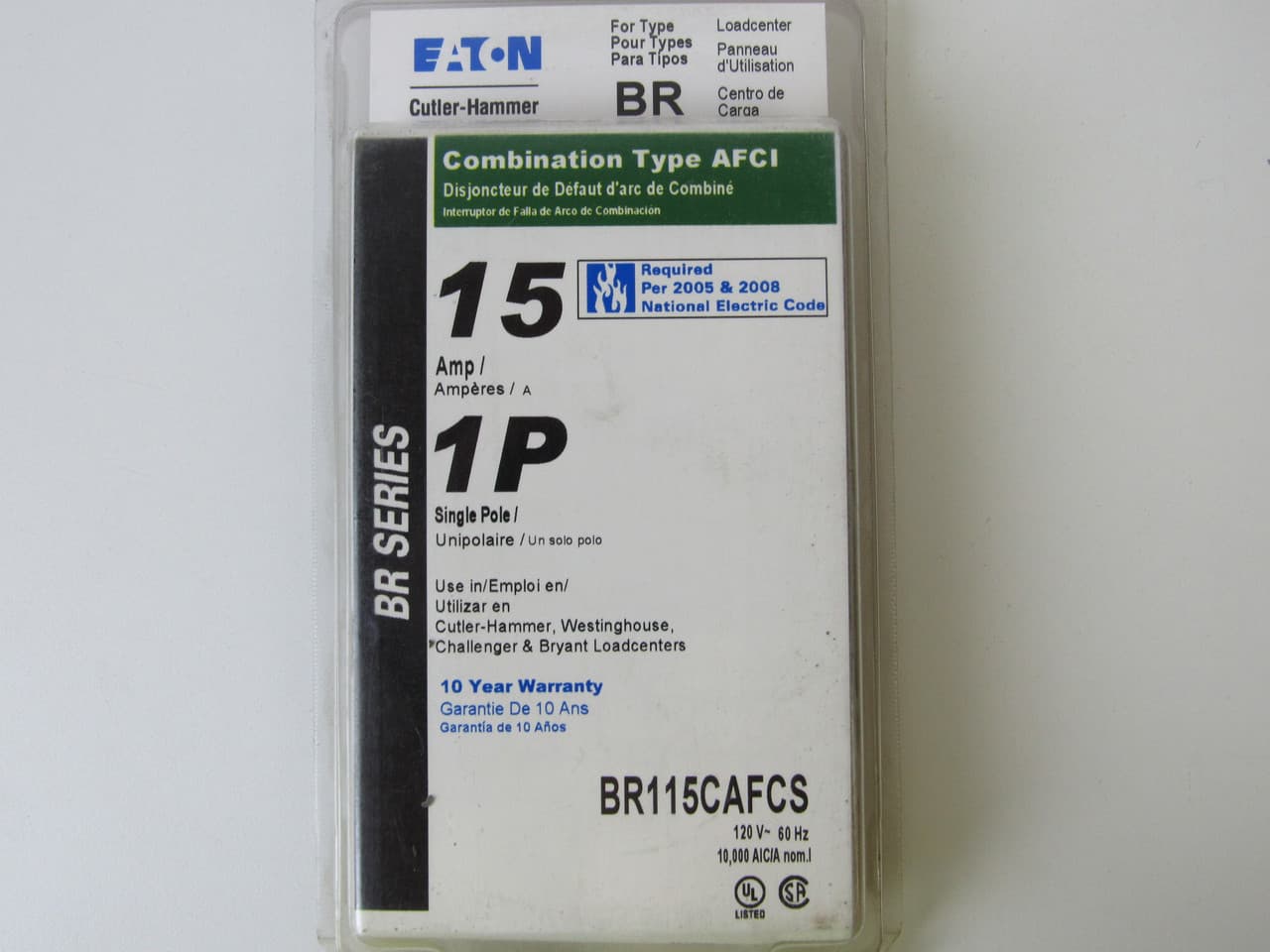 Eaton BR115CAFCS Eaton BR115CAFCS Miniature Circuit Breakers (MCBs) BR 1P 15A 240V 50/60Hz 1Ph EA Eaton BR115CAFCS Eaton BR115CAFCS Miniature Circuit Breakers (MCBs) BR 1P 15A 240V 50/60Hz 1Ph EA