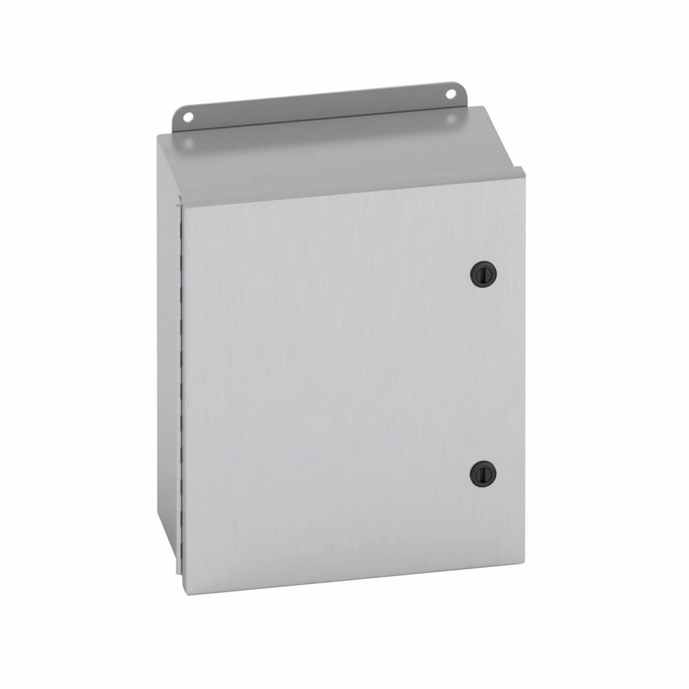 Eaton 12105-4XSQT Eaton B-Line series JIC panel enclosure, 12" height, 5" length, 10" width, NEMA 4X, Hinged cover, 4XSQT enclosure, Wall mount, Small single door, External mounting feet, 304 stainless steel, Seamless poured in-place gasket Eaton 12105-4XSQT Eaton B-Line series JIC panel enclosure, 12" height, 5" length, 10" width, NEMA 4X, Hinged cover, 4XSQT enclosure, Wall mount, Small single door, External mounting feet, 304 stainless steel, Seamless poured in-place gasket