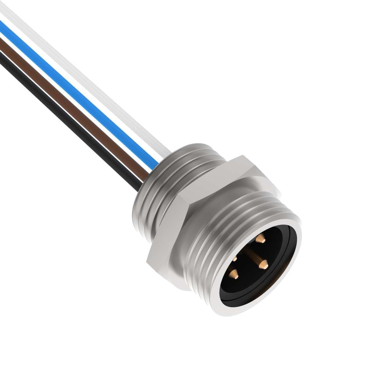 Banner MBC-4 Mini-style QD Receptacle; 4-pin Male Pin-out Straight Connector; Wire Length: 300 mm (12 in); Chrome-Plated Brass Housing Banner MBC-4 Mini-style QD Receptacle; 4-pin Male Pin-out Straight Connector; Wire Length: 300 mm (12 in); Chrome-Plated Brass Housing