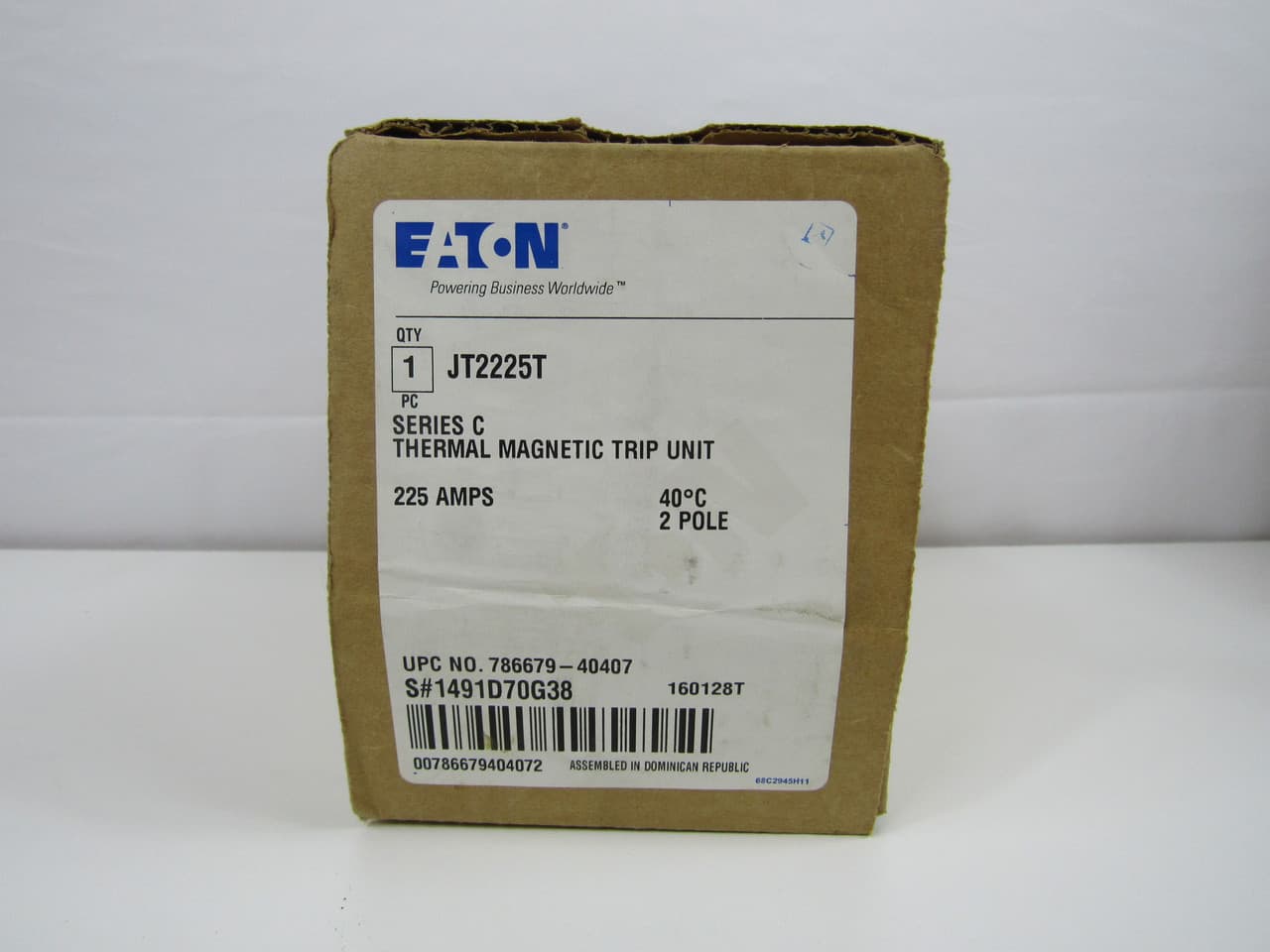 Eaton JT2225T JT2225T Eaton - Eaton molded case circuit breaker accessory trip unit, Trip unit, Trip unit thermal-magnetic, 225 A, Two-pole, Fixed thermal, adjustable magnetic, JT, Frame J, Series C Eaton JT2225T JT2225T Eaton - Eaton molded case circuit breaker accessory trip unit, Trip unit, Trip unit thermal-magnetic, 225 A, Two-pole, Fixed thermal, adjustable magnetic, JT, Frame J, Series C