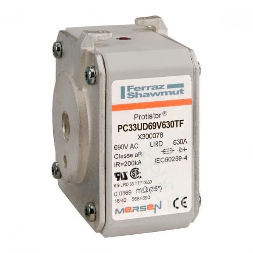Mersen X300078 X300078 Mersen - Square Body High-Speed Fuse Protistor® Size 33 aR 690VAC IEC 700VAC UL 630A With Striker Flush ends metric threads Mersen X300078 X300078 Mersen - Square Body High-Speed Fuse Protistor® Size 33 aR 690VAC IEC 700VAC UL 630A With Striker Flush ends metric threads