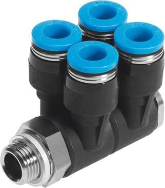 Festo 186243 multiple distributor QSLV4-G1/8-4 4-fold, 360° orientable. Size: Standard, Nominal size: 2,3 mm, Type of seal on screw-in stud: Sealing ring, Assembly position: Any, Design structure: Push/pull principle Festo 186243 multiple distributor QSLV4-G1/8-4 4-fold, 360° orientable. Size: Standard, Nominal size: 2,3 mm, Type of seal on screw-in stud: Sealing ring, Assembly position: Any, Design structure: Push/pull principle