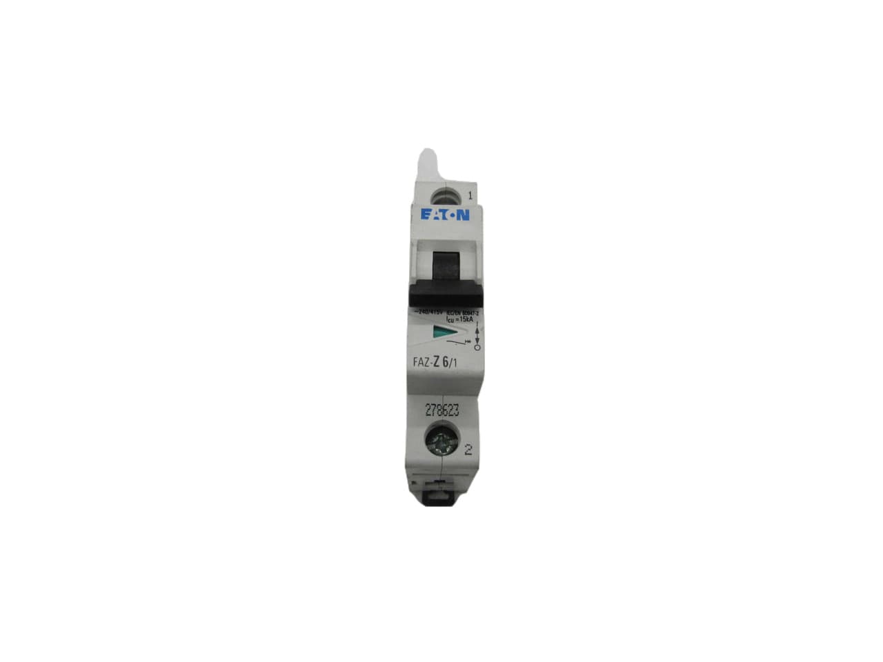 Eaton FAZ-Z6/1 277/480 VAC 50/60 Hz, 6 A, 1-Pole, 10 kA, 2 to 3 x Rated Current, Line/Load Terminal, DIN Rail Mount, Standard Packaging, Z-Curve, Current Limiting, Thermal Magnetic, Supplementary Protector Eaton FAZ-Z6/1 277/480 VAC 50/60 Hz, 6 A, 1-Pole, 10 kA, 2 to 3 x Rated Current, Line/Load Terminal, DIN Rail Mount, Standard Packaging, Z-Curve, Current Limiting, Thermal Magnetic, Supplementary Protector