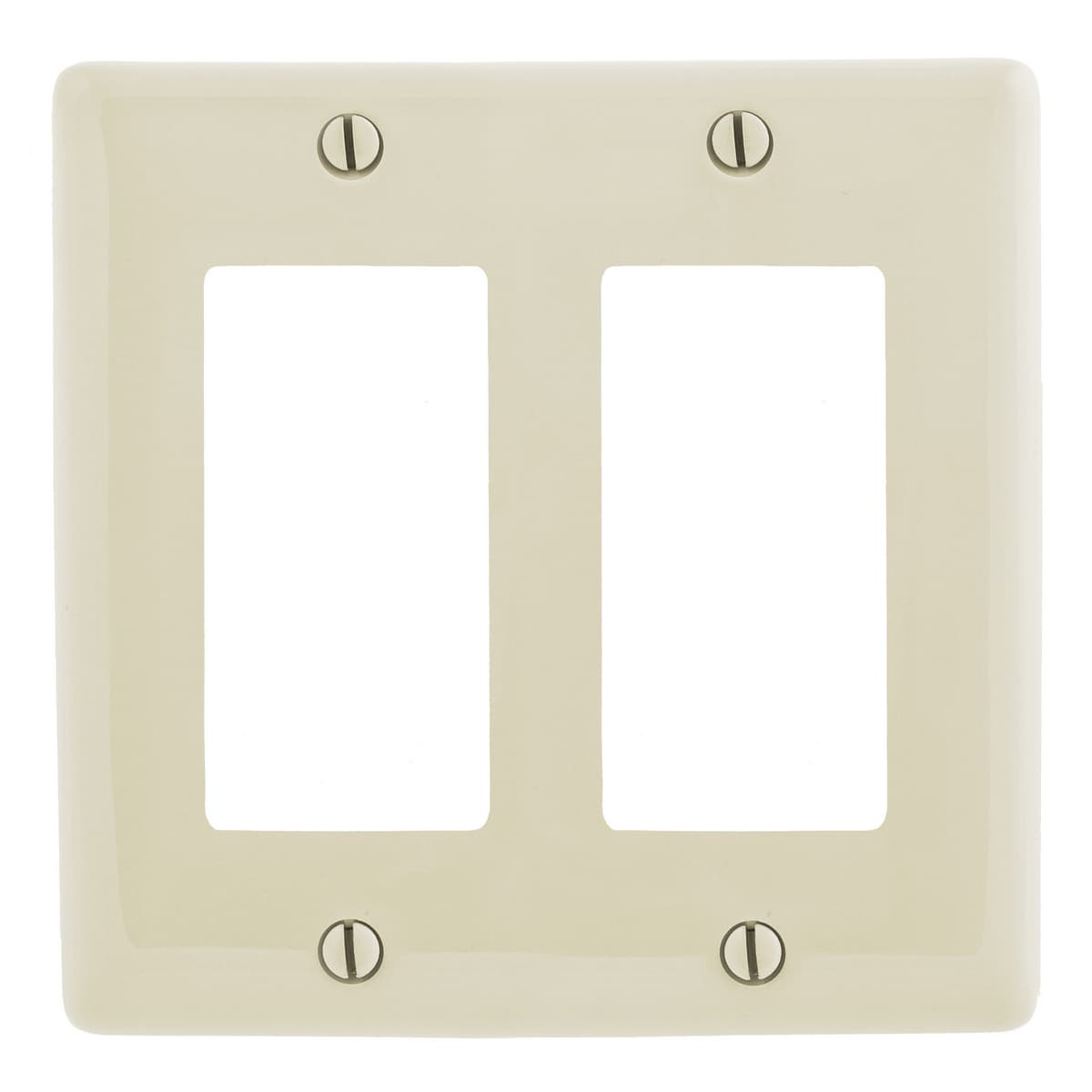 Hubbell NP262LA Wallplates and Box Covers, Wallplate, Nylon, 2-Gang, 2) Decorator, Light Almond  ; Reinforcement ribs for extra strength ; Captive screw feature holds mounting screw in place ; High-impact, self-extinguishing nylon material ; Standard Size is 1/8" larger  Hubbell NP262LA Wallplates and Box Covers, Wallplate, Nylon, 2-Gang, 2) Decorator, Light Almond  ; Reinforcement ribs for extra strength ; Captive screw feature holds mounting screw in place ; High-impact, self-extinguishing nylon material ; Standard Size is 1/8" larger