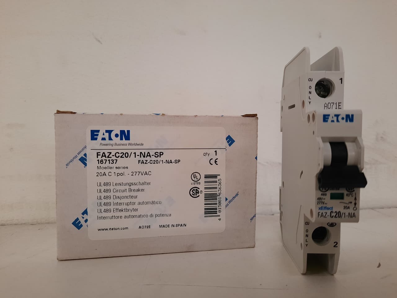 Eaton FAZ-C20/1-NA-SP Eaton FAZ branch protector,UL 489 Industrial miniature circuit breaker - supplementary protector,Single package,Medium levels of inrush current are expected,20 A,10 kAIC,Single-pole,277 V,5-10X /n,Q38,50-60 Hz,Screw terminals,C Curve Eaton FAZ-C20/1-NA-SP Eaton FAZ branch protector,UL 489 Industrial miniature circuit breaker - supplementary protector,Single package,Medium levels of inrush current are expected,20 A,10 kAIC,Single-pole,277 V,5-10X /n,Q38,50-60 Hz,Screw terminals,C Curve
