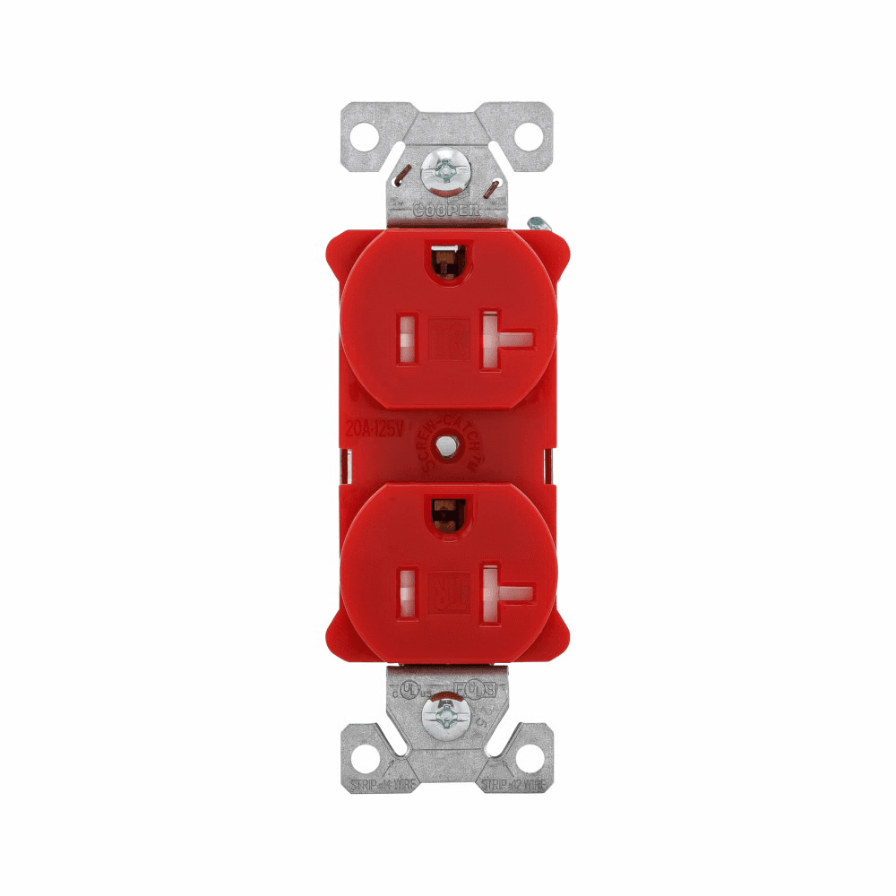 Eaton TR5362RD TR5362RD Eaton - Eaton Arrow Hart heavy-duty industrial specification grade duplex receptacle,#14-10 AWG,20A,Industrial,Flush,125V,Back and side,Red,Brass,Impact-resistant thermoplastic face,PVC body,5-20R,Duplex,Screw,Thermoplastic,Core pack Eaton TR5362RD TR5362RD Eaton - Eaton Arrow Hart heavy-duty industrial specification grade duplex receptacle,#14-10 AWG,20A,Industrial,Flush,125V,Back and side,Red,Brass,Impact-resistant thermoplastic face,PVC body,5-20R,Duplex,Screw,Thermoplastic,Core pack