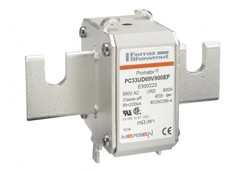 Mersen E300223 E300223 Mersen - Square Body High-Speed Fuse Protistor® Size 33 aR 690VAC IEC 700VAC UL 900A With Striker Open Slot Blades Mersen E300223 E300223 Mersen - Square Body High-Speed Fuse Protistor® Size 33 aR 690VAC IEC 700VAC UL 900A With Striker Open Slot Blades