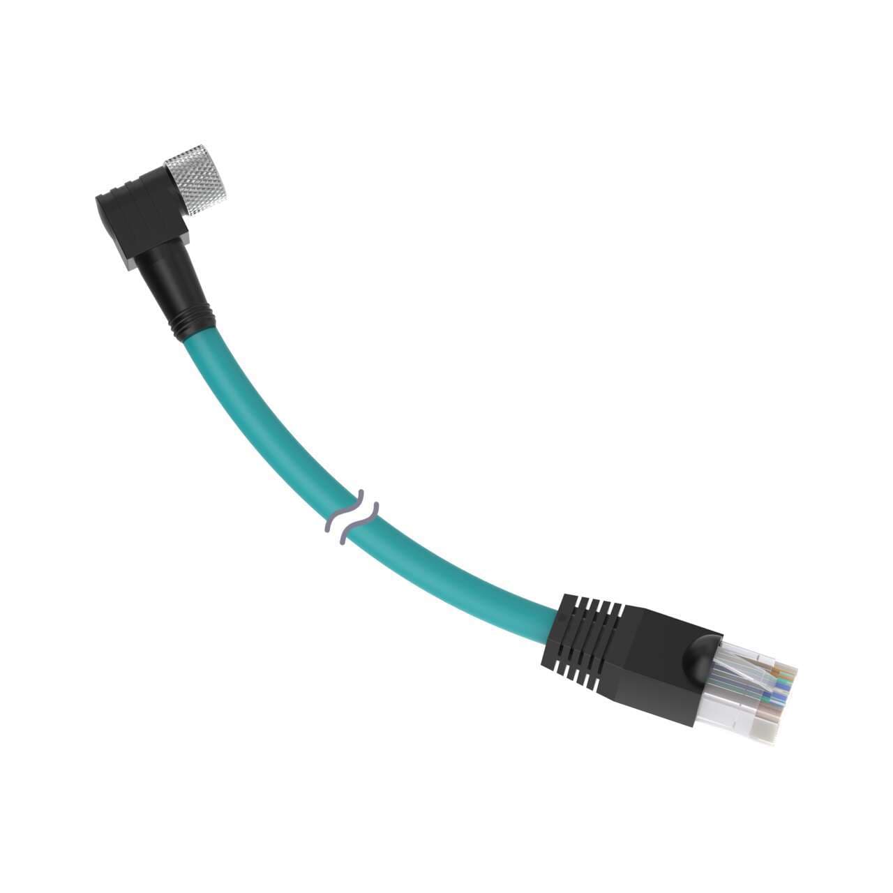 Banner IVUC-E-415R Cordset: Double Ended M8 to RJ45; 4-pin Right-Angle Female; 8-pin Straight Male; 5 m (16.4 ft) 4x24 PVC Teal; Nickel-Plated Brass Coupling Nuts Banner IVUC-E-415R Cordset: Double Ended M8 to RJ45; 4-pin Right-Angle Female; 8-pin Straight Male; 5 m (16.4 ft) 4x24 PVC Teal; Nickel-Plated Brass Coupling Nuts