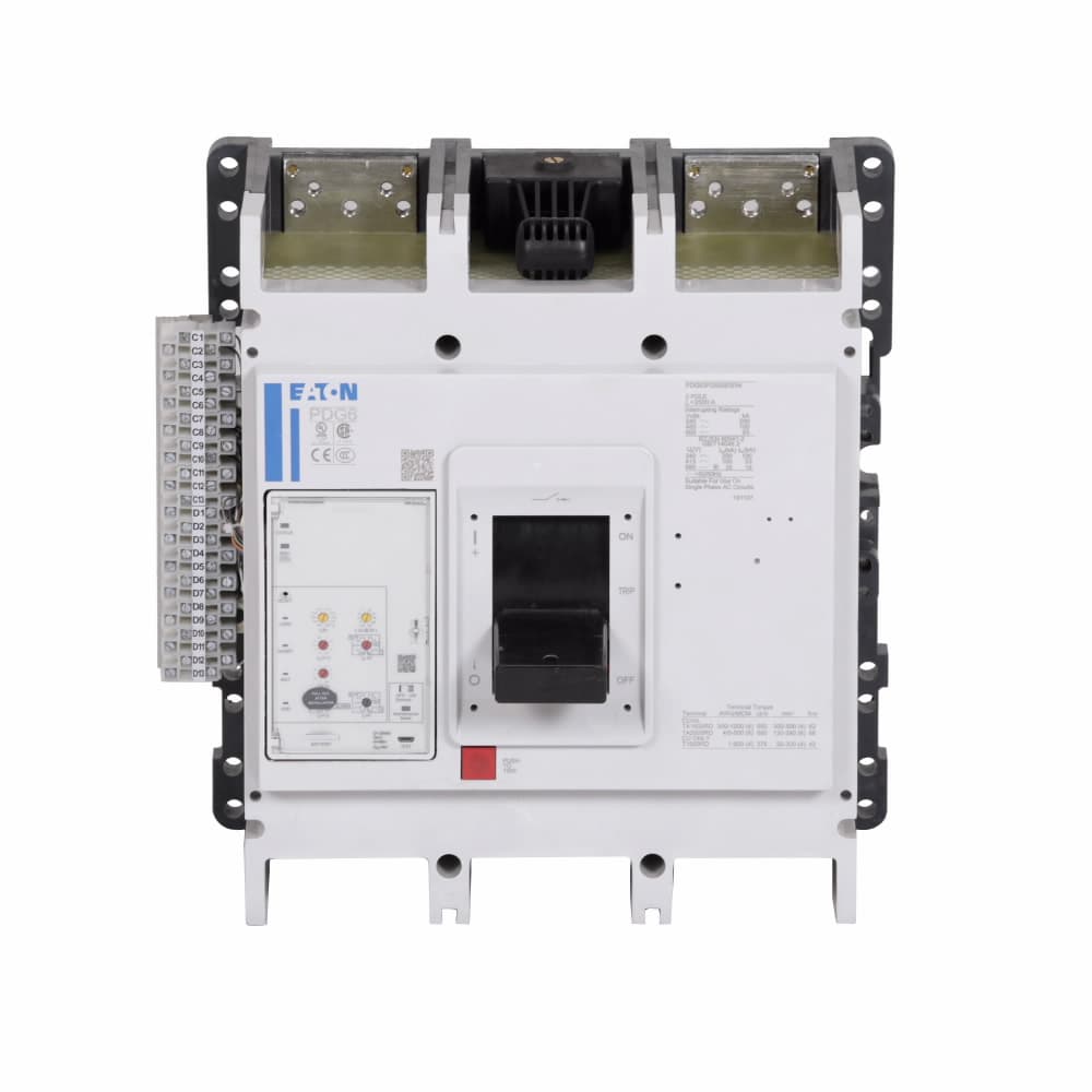 Eaton PDF63M1600E5MM PDF63M1600E5MM Eaton - Eaton Power Defense molded case circuit breaker, Globally Rated 100% UL, Frame 6, Three Pole, 1600A, 65kA/480V, PXR20 ARMS LSIG w/ Modbus RTU and Relays, No Terminals (Metric Tapped Conductors) Eaton PDF63M1600E5MM PDF63M1600E5MM Eaton - Eaton Power Defense molded case circuit breaker, Globally Rated 100% UL, Frame 6, Three Pole, 1600A, 65kA/480V, PXR20 ARMS LSIG w/ Modbus RTU and Relays, No Terminals (Metric Tapped Conductors)