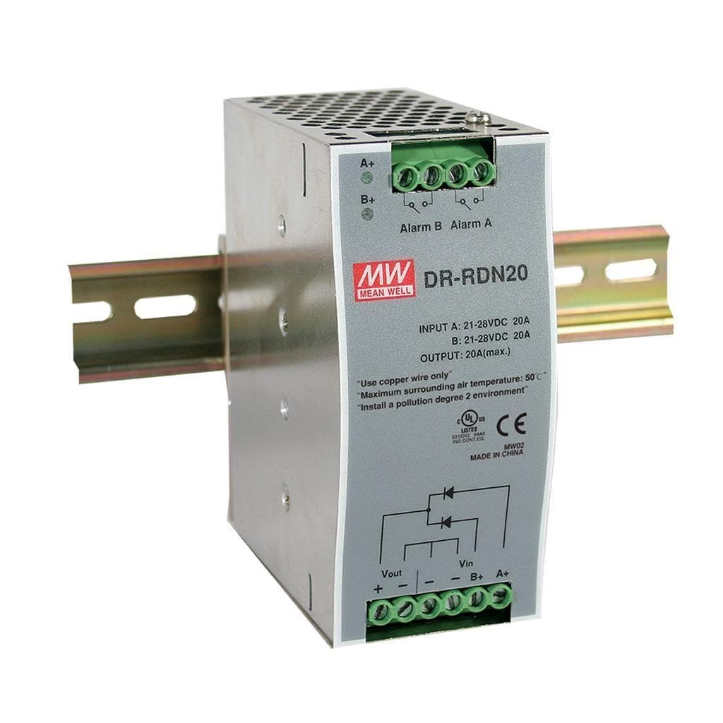 MEAN WELL DR-RDN20 AC-DC Industrial DIN rail power supply; Output 24Vdc at 20A; redundant module; DR-RDN20 is succeeded by DRDN20-12. MEAN WELL DR-RDN20 AC-DC Industrial DIN rail power supply; Output 24Vdc at 20A; redundant module; DR-RDN20 is succeeded by DRDN20-12.