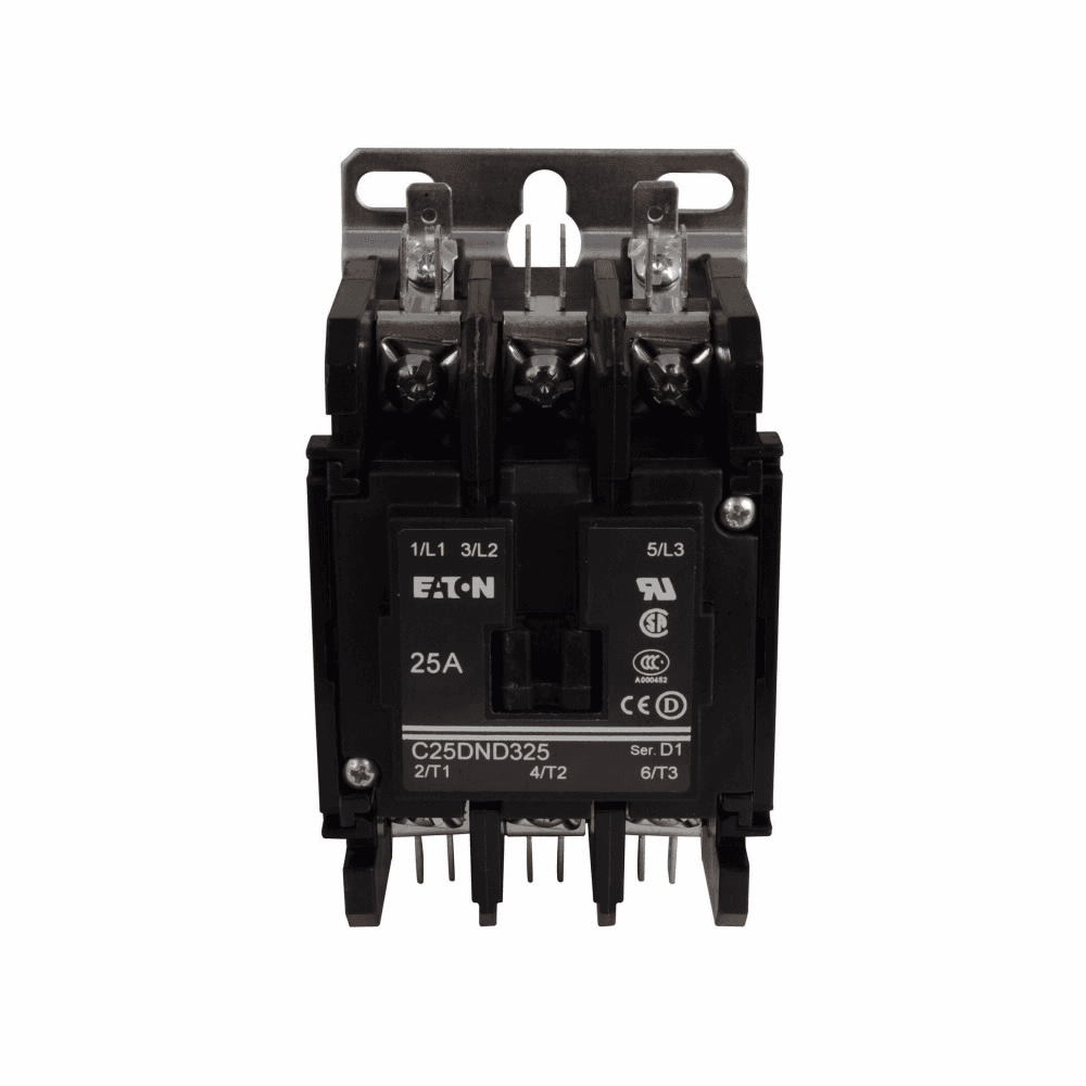 Eaton C25DND340T C25DND340T Eaton - Eaton definite purpose contactor, Mounting plate, Quick, Pressure plate quick connect , 12 Vac, 50/60 Hz, Open with metal mounting plate, 15-50A, two- and three-pole, Contactor, Three-pole, Global listed, D1, Screw, Non-reversing Eaton C25DND340T C25DND340T Eaton - Eaton definite purpose contactor, Mounting plate, Quick, Pressure plate quick connect , 12 Vac, 50/60 Hz, Open with metal mounting plate, 15-50A, two- and three-pole, Contactor, Three-pole, Global listed, D1, Screw, Non-reversing