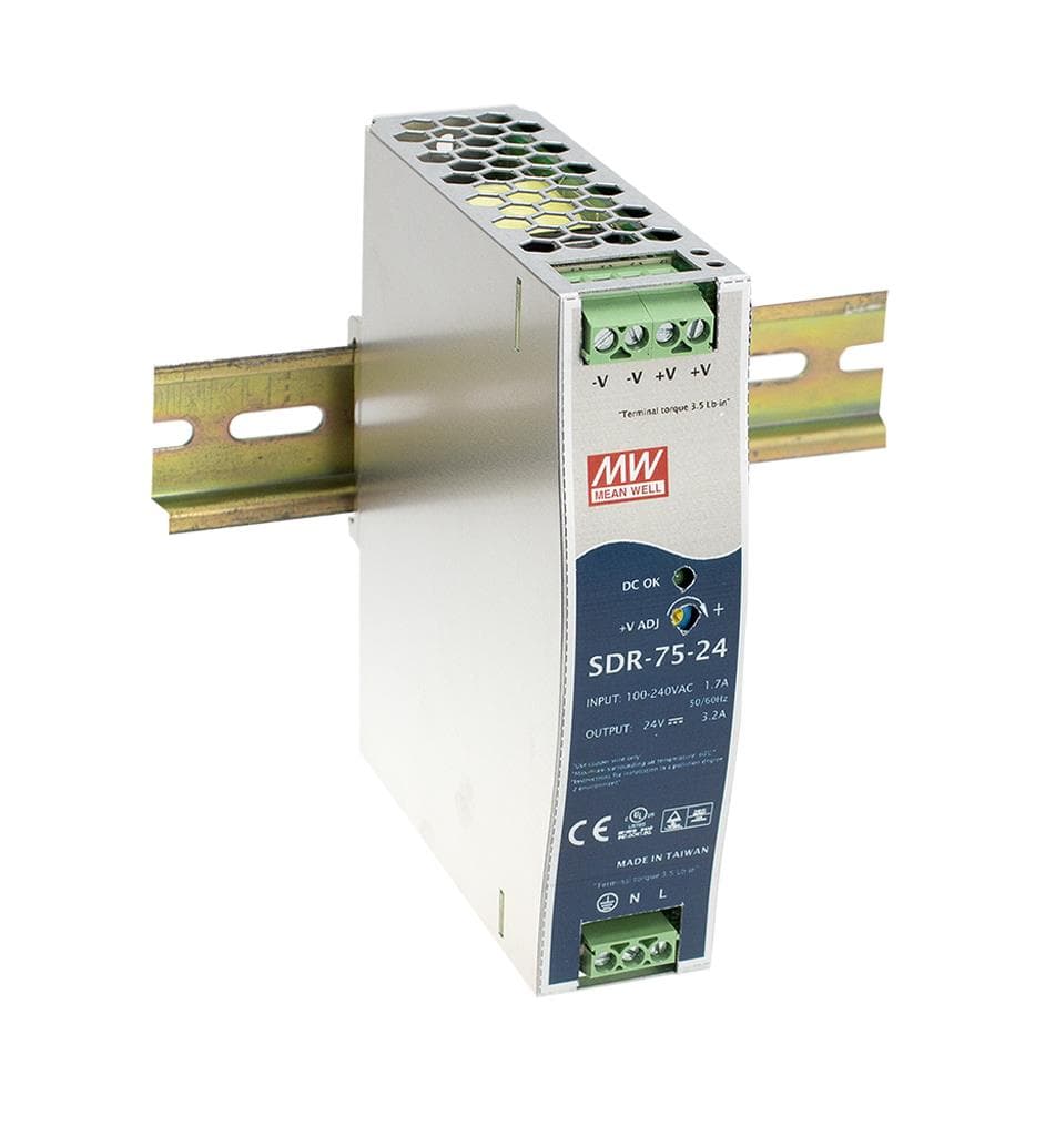 MEAN WELL SDR-75-48 AC-DC Industrial DIN rail power supply; Output 48Vdc at 1.6A; Metal casing; Ultra slim width 32mm MEAN WELL SDR-75-48 AC-DC Industrial DIN rail power supply; Output 48Vdc at 1.6A; Metal casing; Ultra slim width 32mm