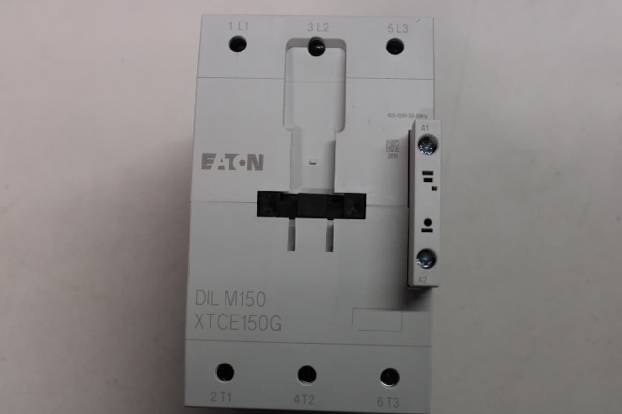 Eaton XTCE150G00A XTCE150G00A Eaton - Eaton XT IEC contactor, 150A, 110 Vac 50 Hz, 120 Vac 60 Hz, 0NO-0NC, 150A, Frame G, 90 mm, 50-60 Hz, 10, 25, 30/ 40, 60, 125, 125 hp (1/3PH @115, 200, 230/200, 230, 460, 575 V), Three-pole, Screw terminals, FVNR Eaton XTCE150G00A XTCE150G00A Eaton - Eaton XT IEC contactor, 150A, 110 Vac 50 Hz, 120 Vac 60 Hz, 0NO-0NC, 150A, Frame G, 90 mm, 50-60 Hz, 10, 25, 30/ 40, 60, 125, 125 hp (1/3PH @115, 200, 230/200, 230, 460, 575 V), Three-pole, Screw terminals, FVNR
