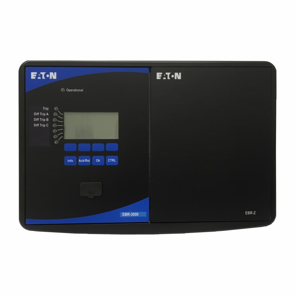 Eaton EBR-3Z-2B0GA1-A EBR-3Z-2B0GA1-A Eaton - Eaton, Bus differential relay, EBR-3000, 40-250 Vac, 19-300 Vdc, Bus relay, Modbus RTU + DNP3.0 RTU (RS485 / D-SUB interface), 40-250 Vac, 19-300 Vdc, 8, 6,Feeder 19-300Vdc,10 W / 17 VA, 5 A ac / dc, Projection panel mount, -20° to 60°C Eaton EBR-3Z-2B0GA1-A EBR-3Z-2B0GA1-A Eaton - Eaton, Bus differential relay, EBR-3000, 40-250 Vac, 19-300 Vdc, Bus relay, Modbus RTU + DNP3.0 RTU (RS485 / D-SUB interface), 40-250 Vac, 19-300 Vdc, 8, 6,Feeder 19-300Vdc,10 W / 17 VA, 5 A ac / dc, Projection panel mount, -20° to 60°C
