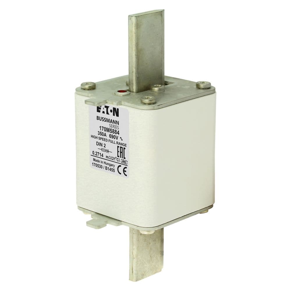 Cooper Bussmann 170M5884 170M5884 Cooper Bussmann - Eaton Bussmann series high speed square body fuse, 690V (IEC), 350A, 200 kAIC, Top fuse status indicator, Fuse, Blade end X Din 43-620 blade end, Class gR, DIN 43 620 Cooper Bussmann 170M5884 170M5884 Cooper Bussmann - Eaton Bussmann series high speed square body fuse, 690V (IEC), 350A, 200 kAIC, Top fuse status indicator, Fuse, Blade end X Din 43-620 blade end, Class gR, DIN 43 620