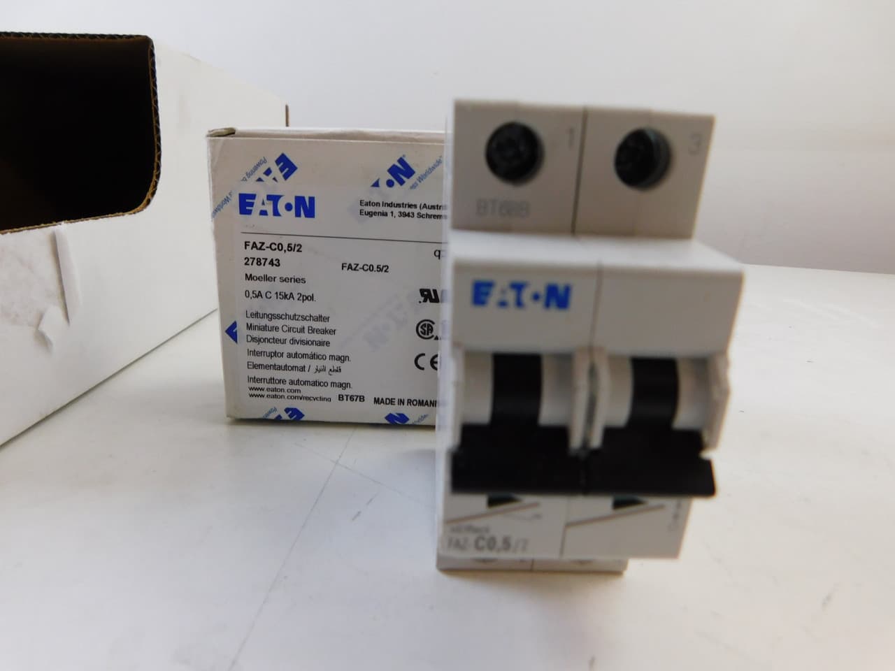 Eaton FAZ-C0.5/2 Eaton FAZ supplementary protector,UL 1077 Industrial miniature circuit breaker - supplementary protector,Medium levels of inrush current are expected,0.5 A,15 kAIC,Two-pole,5-10X /n,50-60 Hz,Standard terminals,C Curve Eaton FAZ-C0.5/2 Eaton FAZ supplementary protector,UL 1077 Industrial miniature circuit breaker - supplementary protector,Medium levels of inrush current are expected,0.5 A,15 kAIC,Two-pole,5-10X /n,50-60 Hz,Standard terminals,C Curve