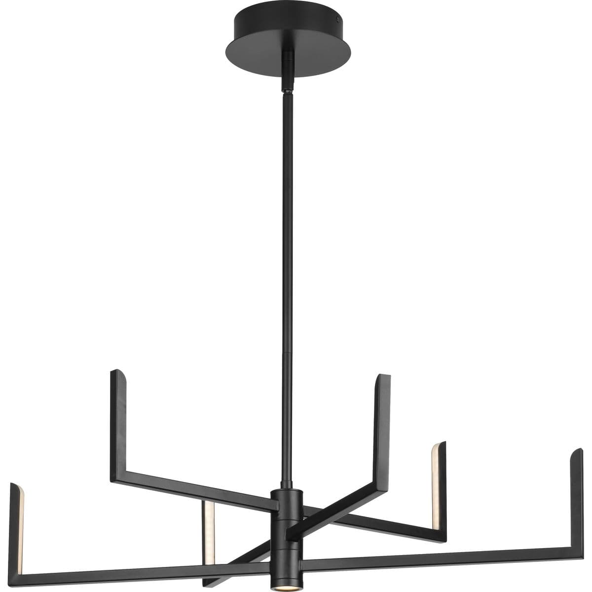 Hubbell P400260-031-30 Capture the imagination with the Pivot LED Collection 6-Light Matte Black Frosted Lens LED Modern Chandelier Light. Angled arms coated in a crisp matte black finish rotate around a central axis for a bold architectural form. The arms rotate around a centr Hubbell P400260-031-30 Capture the imagination with the Pivot LED Collection 6-Light Matte Black Frosted Lens LED Modern Chandelier Light. Angled arms coated in a crisp matte black finish rotate around a central axis for a bold architectural form. The arms rotate around a centr