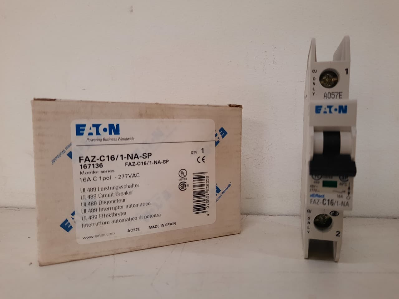 Eaton FAZ-C16/1-NA-SP Eaton FAZ branch protector,UL 489 Industrial miniature circuit breaker - supplementary protector,Single package,Medium levels of inrush current are expected,16 A,10 kAIC,Single-pole,277 V,5-10X /n,Q38,50-60 Hz,Screw terminals,C Curve Eaton FAZ-C16/1-NA-SP Eaton FAZ branch protector,UL 489 Industrial miniature circuit breaker - supplementary protector,Single package,Medium levels of inrush current are expected,16 A,10 kAIC,Single-pole,277 V,5-10X /n,Q38,50-60 Hz,Screw terminals,C Curve