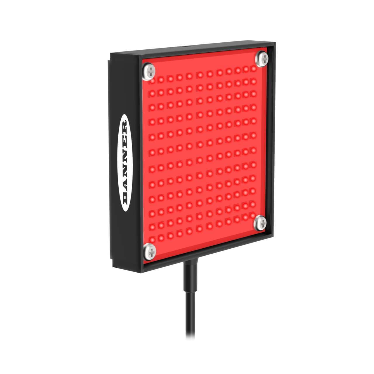 Banner LEDRA62X62W PresencePLUS 62 x 62 mm Area Light; Visible Red LED 24 V dc; 2 m (6.5 ft) Cable with flying leads Banner LEDRA62X62W PresencePLUS 62 x 62 mm Area Light; Visible Red LED 24 V dc; 2 m (6.5 ft) Cable with flying leads