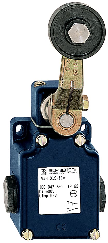 Schmersal MV3H 015-11Y Position switch; Medium-duty position switches; 3 Cable entry M 20 x 1.5; Metal enclosure; 2 Contacts; 67 mm x 75 mm x 43 mm ( basic component); Actuator head can be repositioned in steps 4 x 90°; Continuous adjustment of lever position 360°; Lever can be Schmersal MV3H 015-11Y Position switch; Medium-duty position switches; 3 Cable entry M 20 x 1.5; Metal enclosure; 2 Contacts; 67 mm x 75 mm x 43 mm ( basic component); Actuator head can be repositioned in steps 4 x 90°; Continuous adjustment of lever position 360°; Lever can be