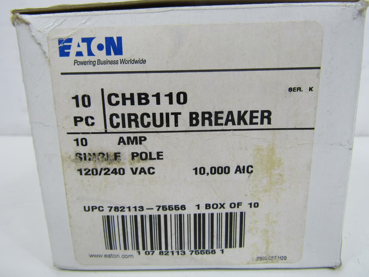 Eaton CHB110 CHB110 Eaton - Type CHB Circuit Breaker, Single-pole, 10A, #14-8 AWG wire, 10 kAIC, 120/240V Eaton CHB110 CHB110 Eaton - Type CHB Circuit Breaker, Single-pole, 10A, #14-8 AWG wire, 10 kAIC, 120/240V
