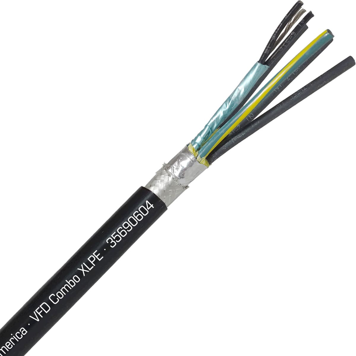 SAB 35690604 VFD Combo XLPE - 6 AWG/4c, oil resistant exposed run VFD cable with 14/1pr, UL, CSA, CE, RoHS SAB 35690604 VFD Combo XLPE - 6 AWG/4c, oil resistant exposed run VFD cable with 14/1pr, UL, CSA, CE, RoHS