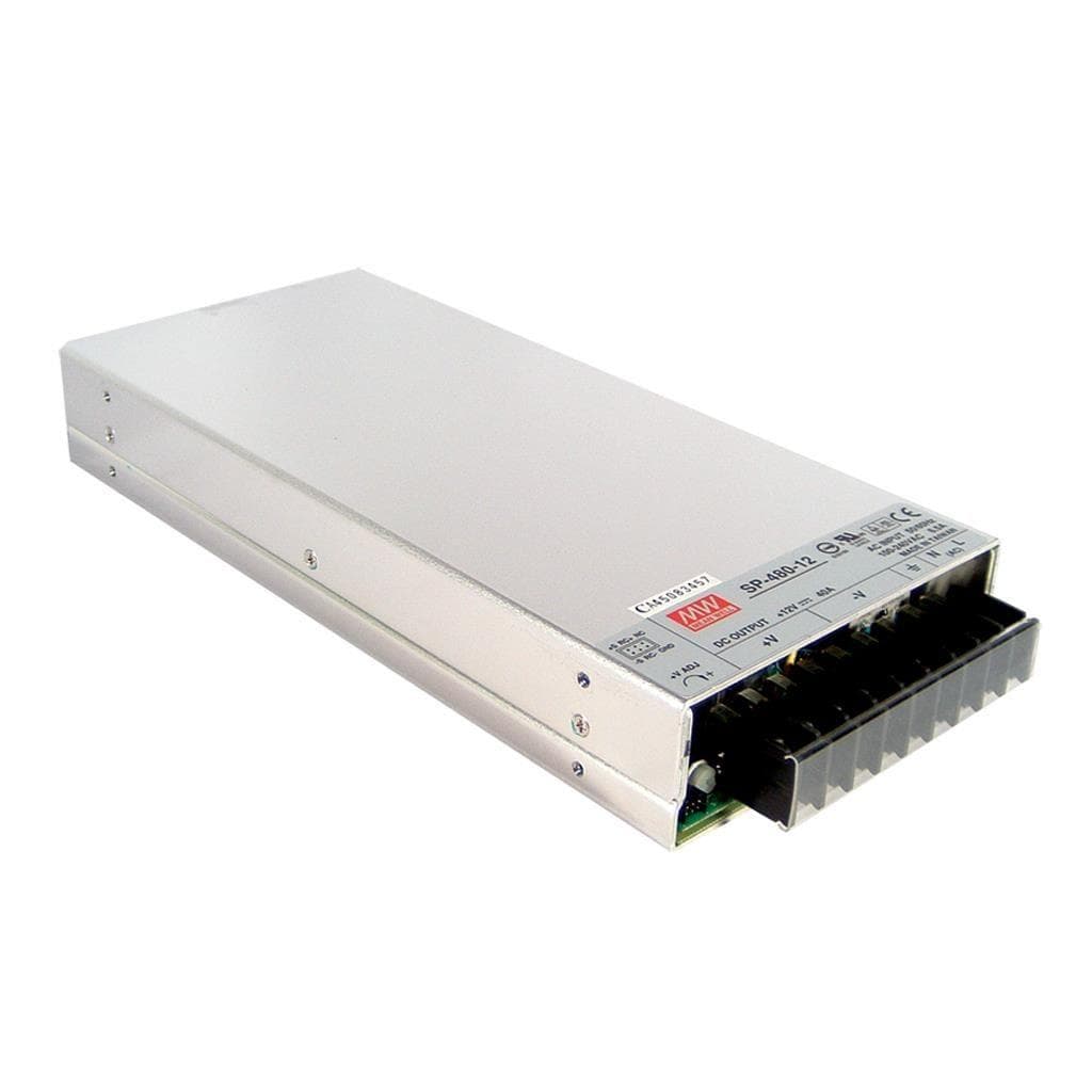 MEAN WELL SP-480-5 AC-DC Enclosed power supply; Output 5Vdc at 85A; PFC; forced air cooling; SP-480-5 is succeeded by RSP-500-12. MEAN WELL SP-480-5 AC-DC Enclosed power supply; Output 5Vdc at 85A; PFC; forced air cooling; SP-480-5 is succeeded by RSP-500-12.