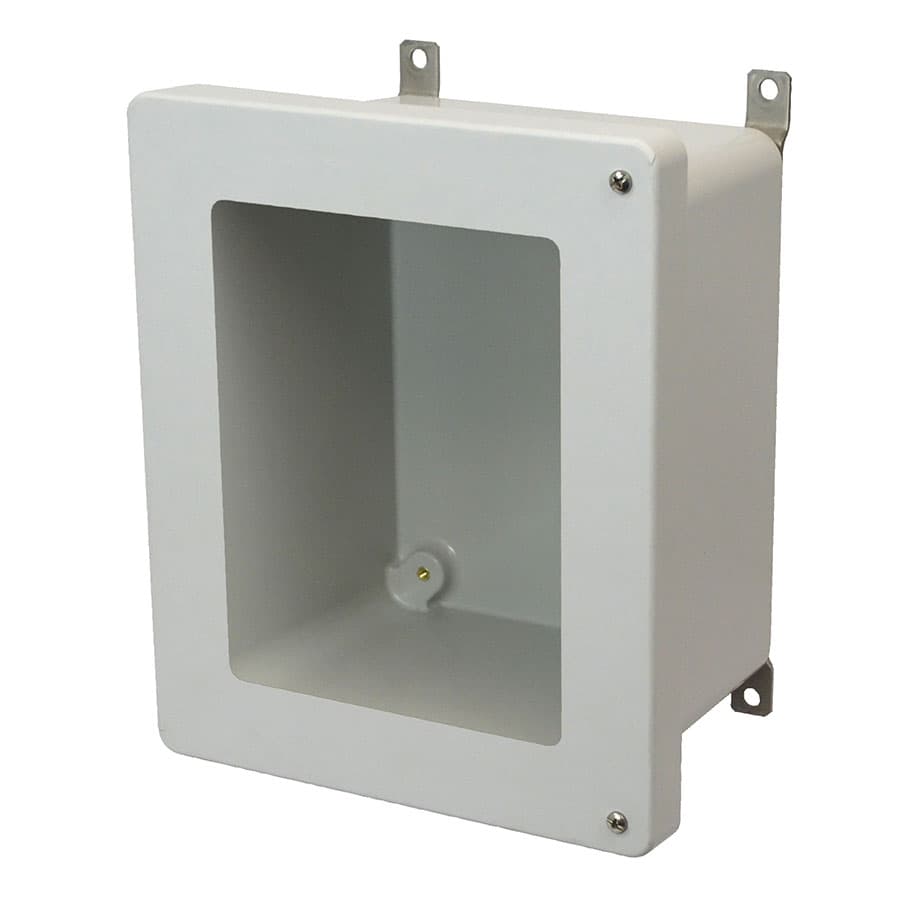 Allied Moulded Products AM864HW 8"x6"x4" AM Series fiberglass wall mount enclosure assembly with 2-screw hinged window cover Allied Moulded Products AM864HW 8"x6"x4" AM Series fiberglass wall mount enclosure assembly with 2-screw hinged window cover