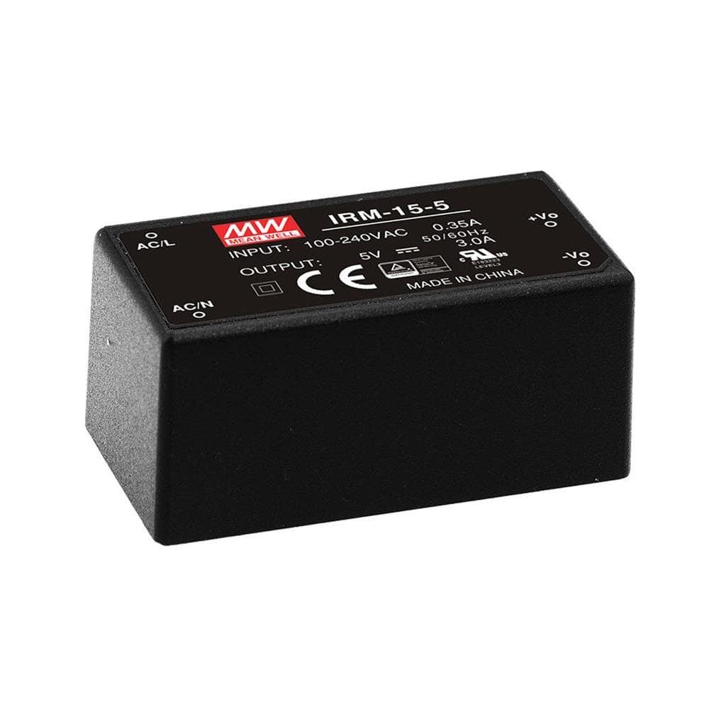 MEAN WELL IRM-15-5 AC-DC Single output Encapsulated power supply; Input 85-264Vac; Output 5Vdc at 3.0A; PCB mount; miniature size MEAN WELL IRM-15-5 AC-DC Single output Encapsulated power supply; Input 85-264Vac; Output 5Vdc at 3.0A; PCB mount; miniature size