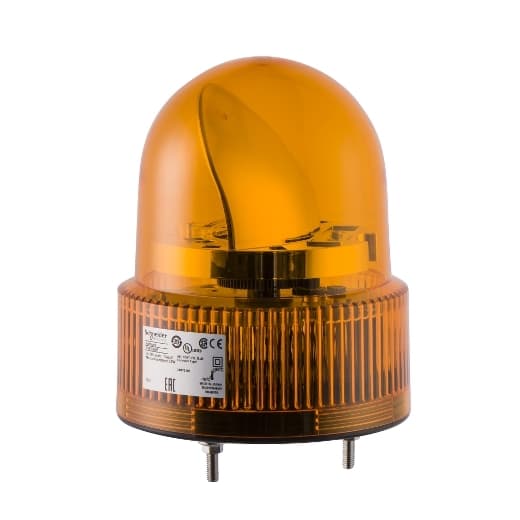 Schneider Electric XVR12B05S Schneider Electric XVR12B05S is a revolving warning light featuring a rotating mirror beacon accompanied by a buzzer, designed for alerting purposes. Part of the XVR sub-range, this device showcases a round dome shape and offers a degree of protection rated at IP23, indicating protection against solid objects larger than 12.5 mm and spraying water. It operates with a control voltage of 24 Vac and 24 Vdc, and a supply voltage of both AC and DC at 24 V. The light emitted by the XVR12B05S is orange, and it has a diameter of 120 mm, ensuring visibility and audibility for effective warning signals in various applications. Schneider Electric XVR12B05S Schneider Electric XVR12B05S is a revolving warning light featuring a rotating mirror beacon accompanied by a buzzer, designed for alerting purposes. Part of the XVR sub-range, this device showcases a round dome shape and offers a degree of protection rated at IP23, indicating protection against solid objects larger than 12.5 mm and spraying water. It operates with a control voltage of 24 Vac and 24 Vdc, and a supply voltage of both AC and DC at 24 V. The light emitted by the XVR12B05S is orange, and it has a diameter of 120 mm, ensuring visibility and audibility for effective warning signals in various applications.
