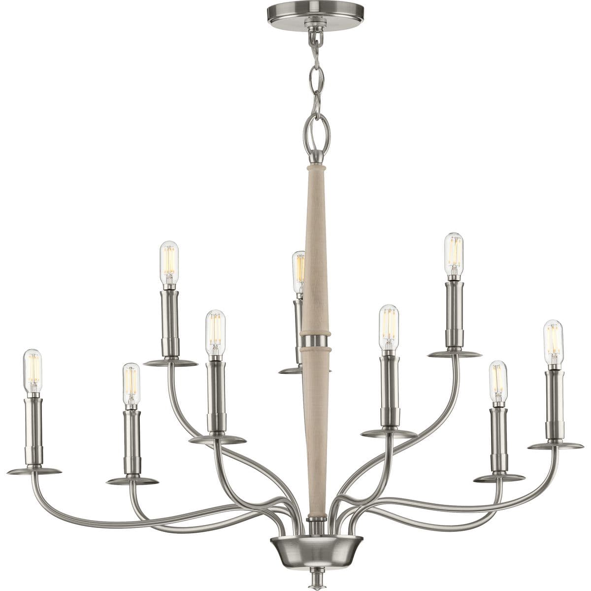 Hubbell P400200-009 This versatile chandelier from the Durrell Collection will easily find a home in a variety of settings in need of generous illumination. Light bases reminiscent of vintage candlesticks are coated in a beautiful brushed nickel finish and appear to float ar Hubbell P400200-009 This versatile chandelier from the Durrell Collection will easily find a home in a variety of settings in need of generous illumination. Light bases reminiscent of vintage candlesticks are coated in a beautiful brushed nickel finish and appear to float ar