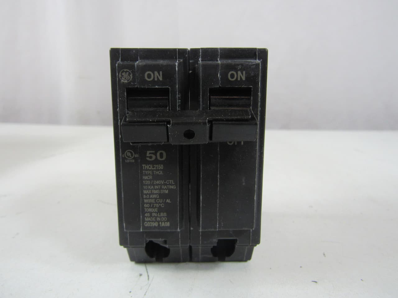 General Electric THQL2150 120/240 VAC, 50 A, 10 kA, 2-Pole, 8 to 3 AWG Copper/Aluminum, 1" Plug-In Mount, Box Terminal, Q-Line Frame, Molded Case, Internal Common Trip, Compact, Fixed Thermal Magnetic General Electric THQL2150 120/240 VAC, 50 A, 10 kA, 2-Pole, 8 to 3 AWG Copper/Aluminum, 1" Plug-In Mount, Box Terminal, Q-Line Frame, Molded Case, Internal Common Trip, Compact, Fixed Thermal Magnetic