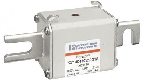 Mersen F300546 F300546 Mersen - Square Body High-Speed Fuse Protistor® Size 71 aR 1250VAC IEC 1300VAC UL 250A With Striker DIN 110 Blades Mersen F300546 F300546 Mersen - Square Body High-Speed Fuse Protistor® Size 71 aR 1250VAC IEC 1300VAC UL 250A With Striker DIN 110 Blades