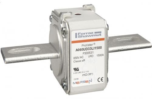 Mersen P300531 P300531 Mersen - Square Body High-Speed Fuse Protistor® Size 33 aR 600VAC IEC 650VAC UL 1500A With Striker Slotted Blades long Mersen P300531 P300531 Mersen - Square Body High-Speed Fuse Protistor® Size 33 aR 600VAC IEC 650VAC UL 1500A With Striker Slotted Blades long