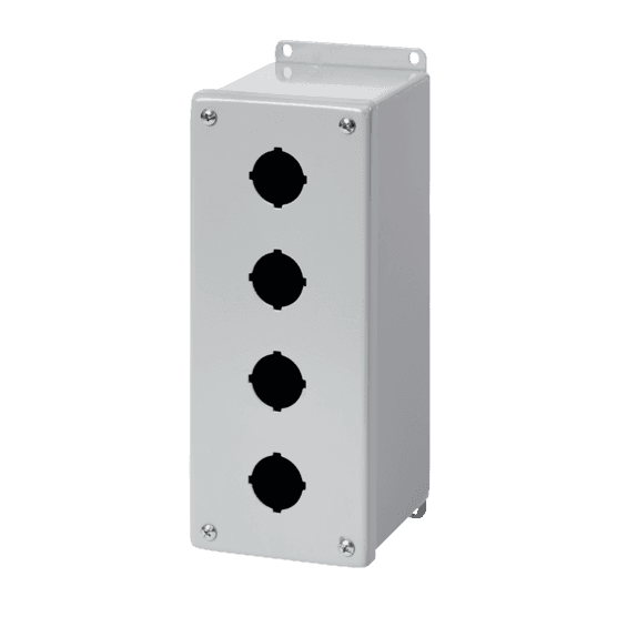 Hoffman E1PBX4 Extra-Deep Pushbutton Enclosures, Type 4, 1PBx30.5mm, 4x4x4.75in, Gray, Steel Hoffman E1PBX4 Extra-Deep Pushbutton Enclosures, Type 4, 1PBx30.5mm, 4x4x4.75in, Gray, Steel