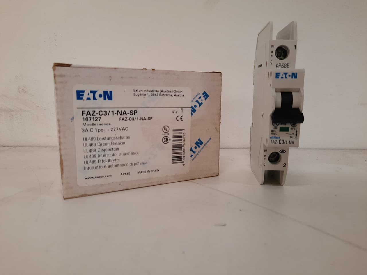 Eaton FAZ-C3/1-NA-SP Eaton FAZ branch protector,UL 489 Industrial miniature circuit breaker - supplementary protector,Single package,Medium levels of inrush current are expected,3 A,10 kAIC,Single-pole,277 V,5-10X /n,Q38,50-60 Hz,Screw terminals,C Curve Eaton FAZ-C3/1-NA-SP Eaton FAZ branch protector,UL 489 Industrial miniature circuit breaker - supplementary protector,Single package,Medium levels of inrush current are expected,3 A,10 kAIC,Single-pole,277 V,5-10X /n,Q38,50-60 Hz,Screw terminals,C Curve