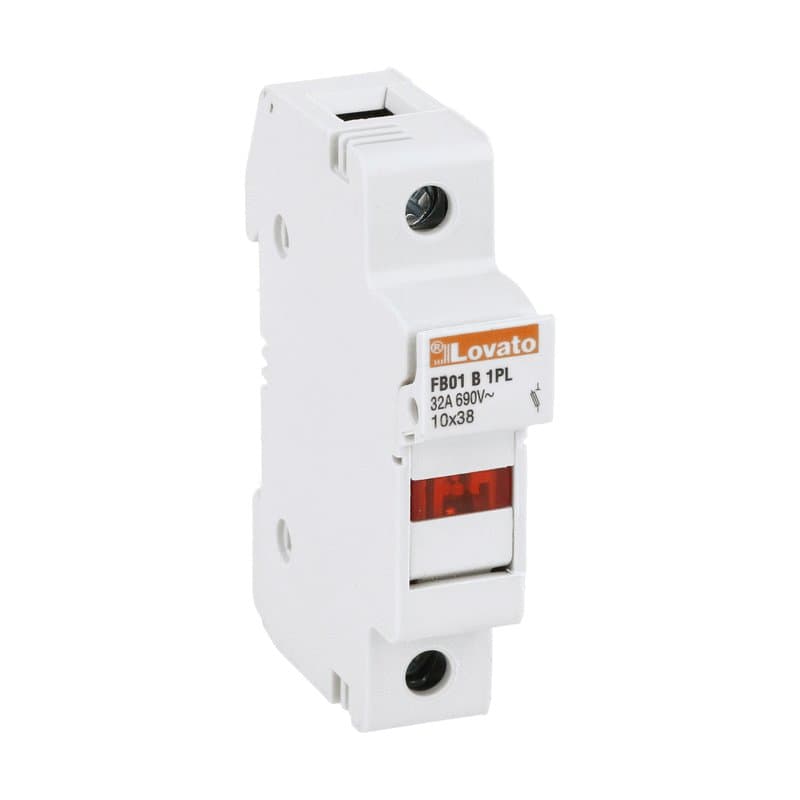 Lovato Electric FB01B1PL FB01B1PL Lovato - Fuse holder, for 10X38mm fuses. 32A rated current at 690VAC, 1P. With status indicator. 1 module Lovato Electric FB01B1PL FB01B1PL Lovato - Fuse holder, for 10X38mm fuses. 32A rated current at 690VAC, 1P. With status indicator. 1 module