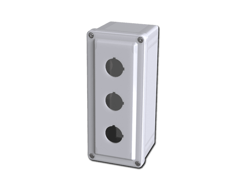 Saginaw Control SCE-3PBFG Fiberglass PB Enclosure, Height:8.88", Width:3.81", Depth:3.88", Light gray fiberglass. Saginaw Control SCE-3PBFG Fiberglass PB Enclosure, Height:8.88", Width:3.81", Depth:3.88", Light gray fiberglass.