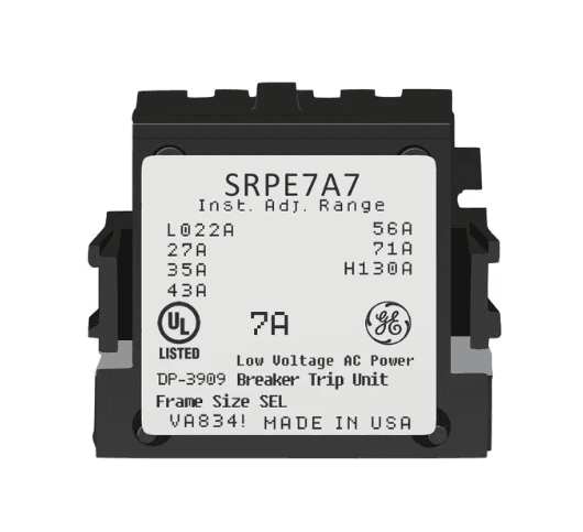 General Electric SRPE7A7 General Electric, Spectra Series, type SRPE, interchangeable rating plug element, rated for 7A, suitable for use with the 7A sensor rating, SE series - SEDA,SEHA,SELA,SEPA molded case circuit breaker frame types, for use with MICROVERSATRIP-PLUS,MICROVERSATRIP-PM solid state electronic trip units & circuit breakers General Electric SRPE7A7 General Electric, Spectra Series, type SRPE, interchangeable rating plug element, rated for 7A, suitable for use with the 7A sensor rating, SE series - SEDA,SEHA,SELA,SEPA molded case circuit breaker frame types, for use with MICROVERSATRIP-PLUS,MICROVERSATRIP-PM solid state electronic trip units & circuit breakers