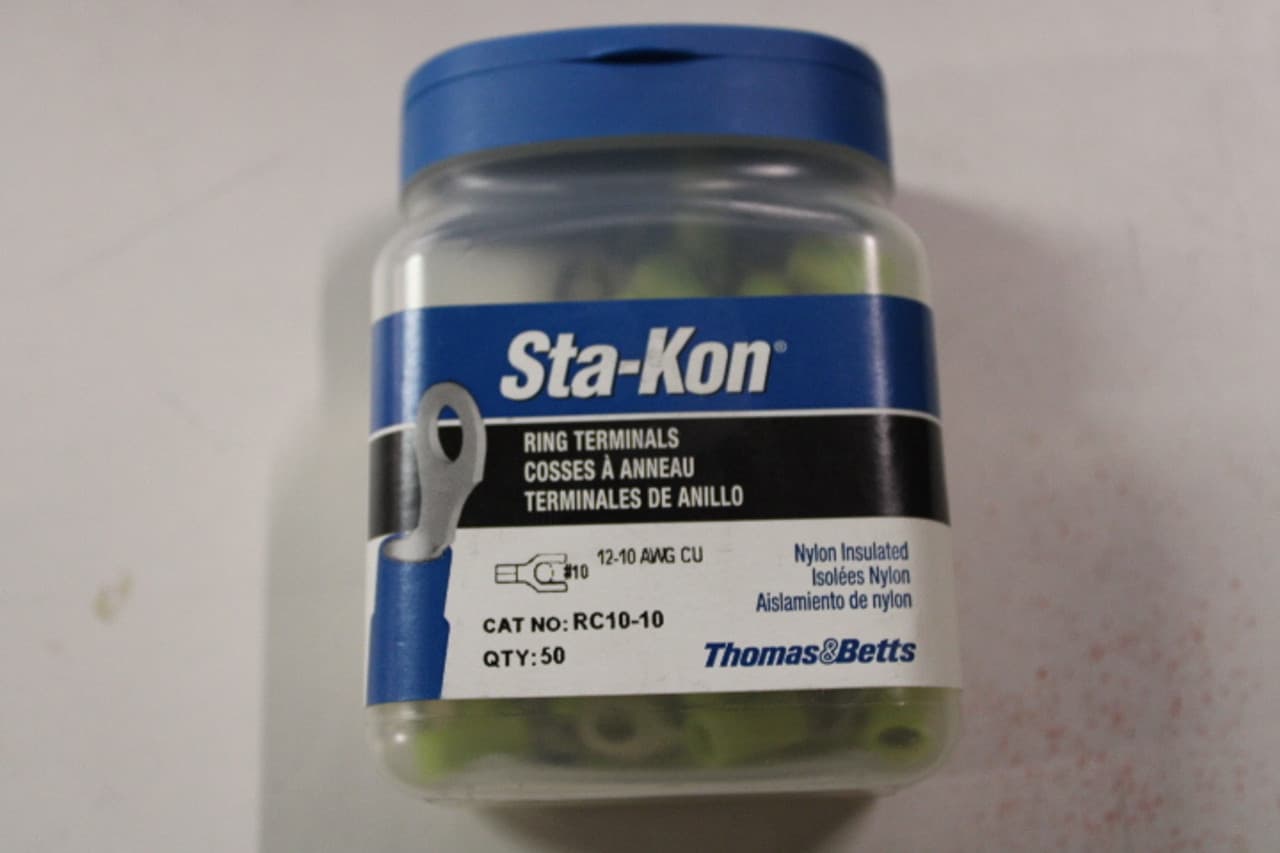 Thomas & Betts RC10-10 12 to 10 AWG, #10 Stud, 600 V, Yellow, Tin Plated Copper, Nylon Insulated, Electrical Thomas & Betts RC10-10 12 to 10 AWG, #10 Stud, 600 V, Yellow, Tin Plated Copper, Nylon Insulated, Electrical