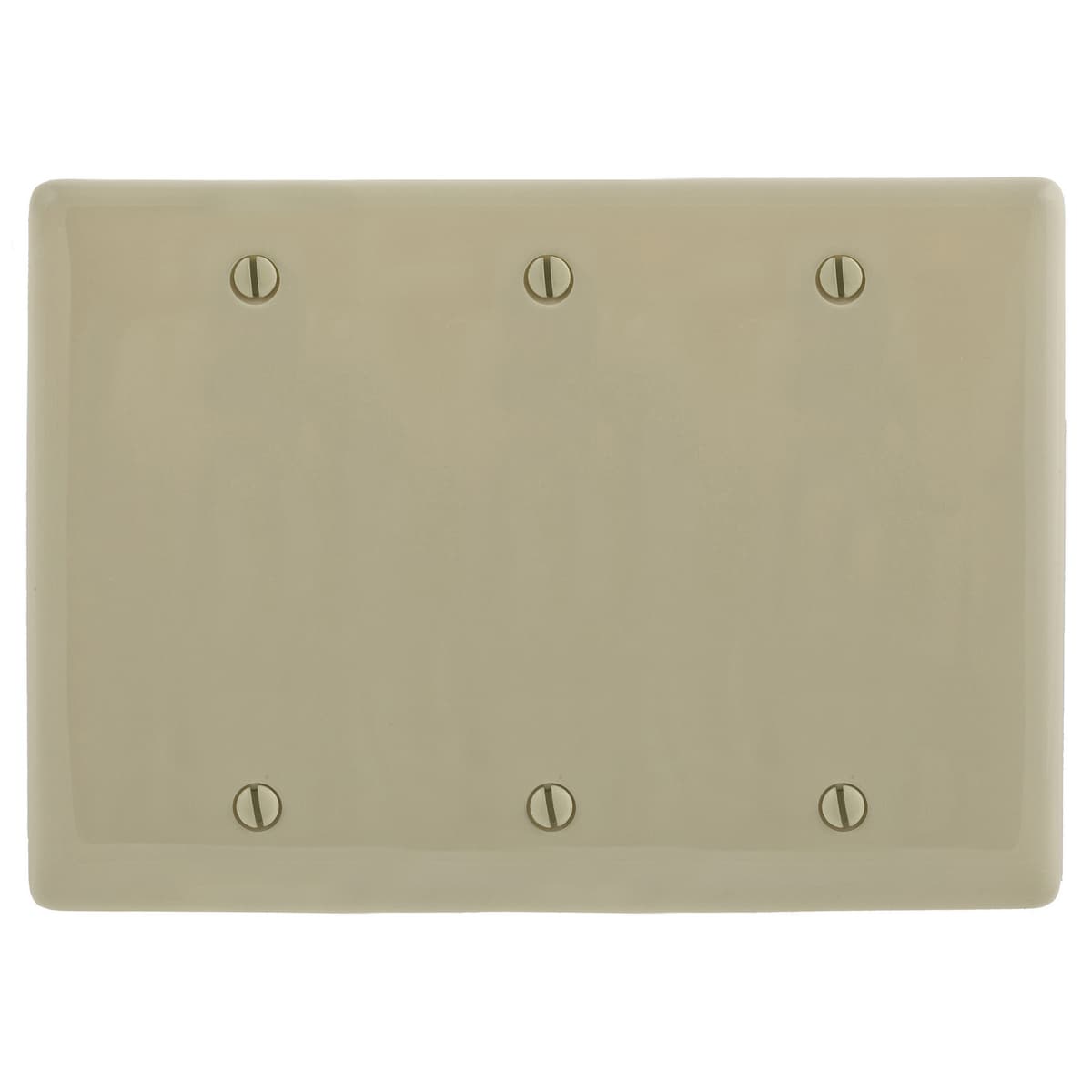 Hubbell NP33I Wallplates and Box Covers, Wallplate, Nylon, 3-Gang, 3) Blank, Box Mount, Ivory  ; Reinforcement ribs for extra strength ; High-impact, self-extinguishing nylon material ; Captive screw feature holds mounting screw in place ; Standard Size is 1/8" larger  Hubbell NP33I Wallplates and Box Covers, Wallplate, Nylon, 3-Gang, 3) Blank, Box Mount, Ivory  ; Reinforcement ribs for extra strength ; High-impact, self-extinguishing nylon material ; Captive screw feature holds mounting screw in place ; Standard Size is 1/8" larger