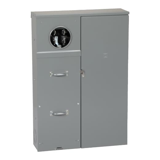 Schneider Electric CU12L400CN Square D by Schneider Electric CU12L400CN is a meter center main unit designed for both surface and semi-flush mounting. This unit features a single ringed meter socket and does not include a bypass. It utilizes lugs for ground connections and studs for line connections. The rated current for this part is 400A, and it has a short circuit breaking rating of 25kA. Schneider Electric CU12L400CN Square D by Schneider Electric CU12L400CN is a meter center main unit designed for both surface and semi-flush mounting. This unit features a single ringed meter socket and does not include a bypass. It utilizes lugs for ground connections and studs for line connections. The rated current for this part is 400A, and it has a short circuit breaking rating of 25kA.