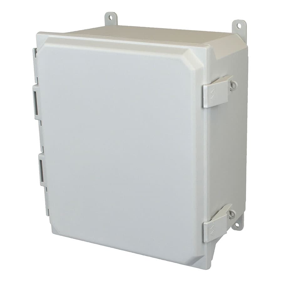 Allied Moulded Products AMU1426NL 14"x12"x6" ULTRALINE® fiberglass wall mount enclosure assembly with hinged cover and nonmetal snap latch Allied Moulded Products AMU1426NL 14"x12"x6" ULTRALINE® fiberglass wall mount enclosure assembly with hinged cover and nonmetal snap latch